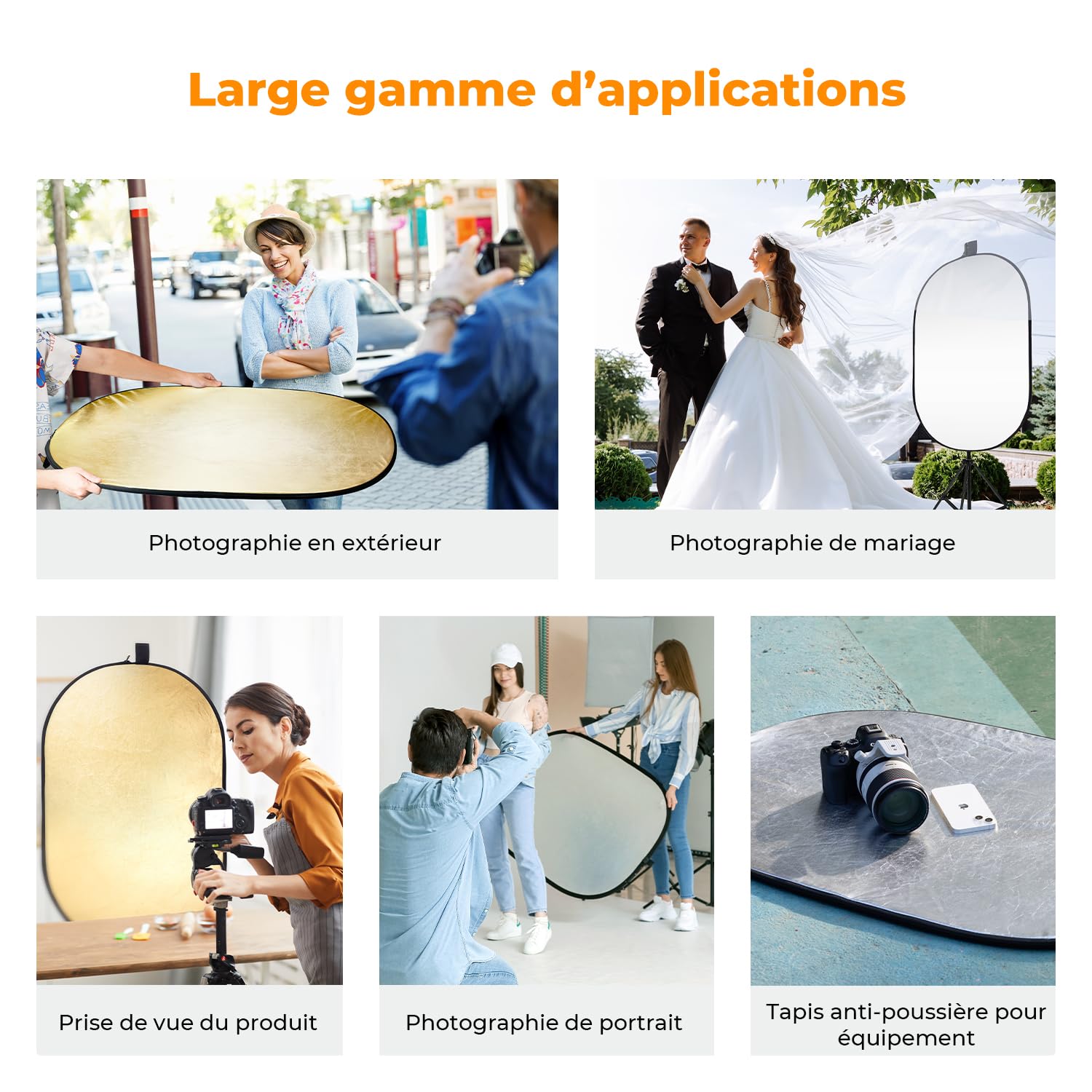 K&F CONCEPT 5 in1 Photographie Lumière Réflecteur 60x90cm Réflecteur Ovale Photographi Réflecteure Pliable pour Portrait Photo Selfie Photographie de Mariage Eclairage extérieur avec Sac de Transport
