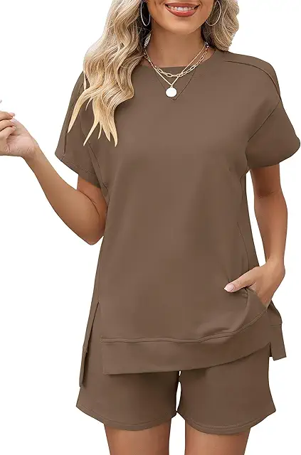 Damen Tracksuit Set Kurzarm Lounge-Outfit Einfarbig Sommer 2025