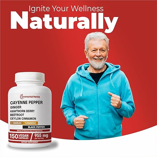 Miniatura 8 de Cápsulas de pimienta de cayena con ajo, jengibre, espino, cúrcuma, canela, raíz de remolacha y extracto de pimienta negra, 150 cápsulas de cayena,