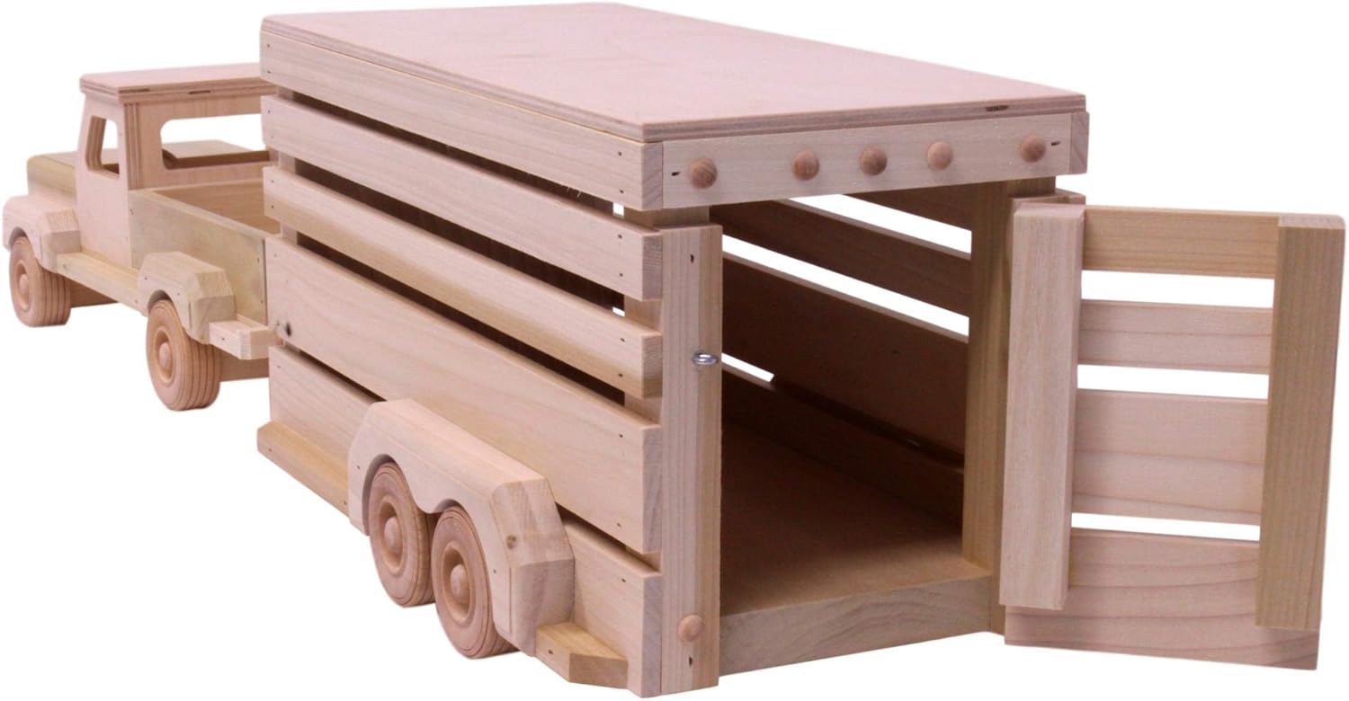 Wooden Toy Pickup Truck & Horse Trailer Set by AmishToyBox.com