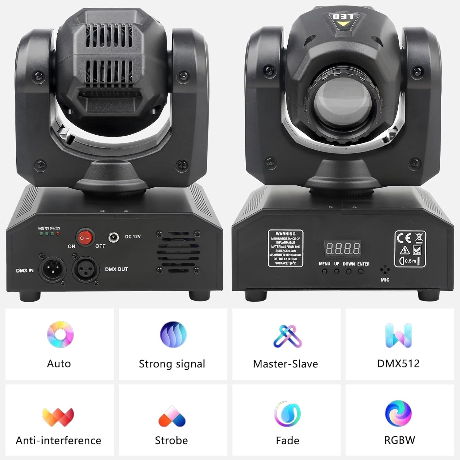 Rechargeable 30W Moving Head Light with Battery, DMX512 with Remote Control 9/11 Channel, 8 GOBO 8 Colors, Sound Activated, for DJ Party Bar Club