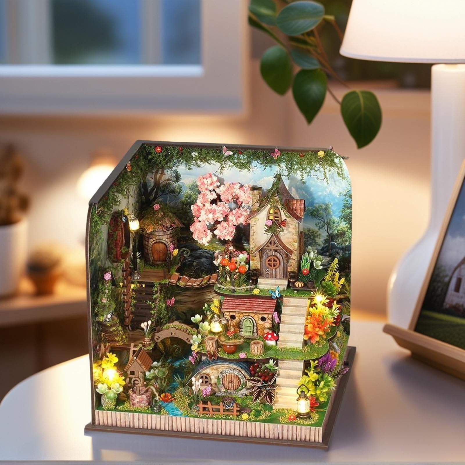 Mini-Nook-Bausätze für Erwachsene Kreativer --Szene-Bausatz | Handgefertigte Blumenhaus-Deko Für Erwachsene, Jugendliche, Bibliothek, Schlafzimmer, Bücher-Display, Feiertage,