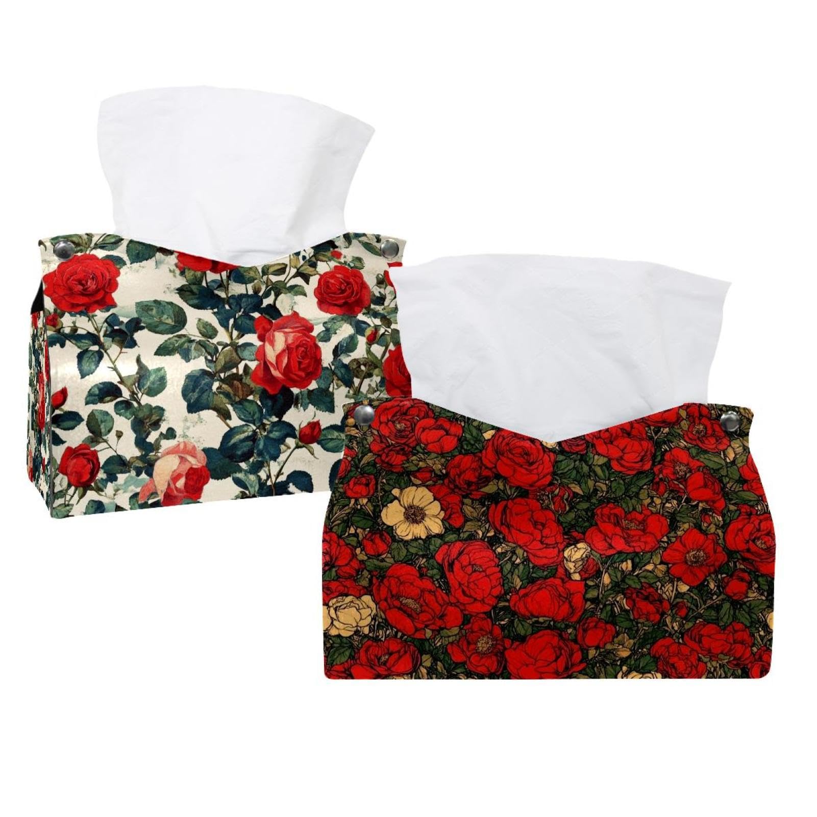 Boîte à mouchoirs en papier chic motif roses rouges décoration raffinée hôtel lot de 2