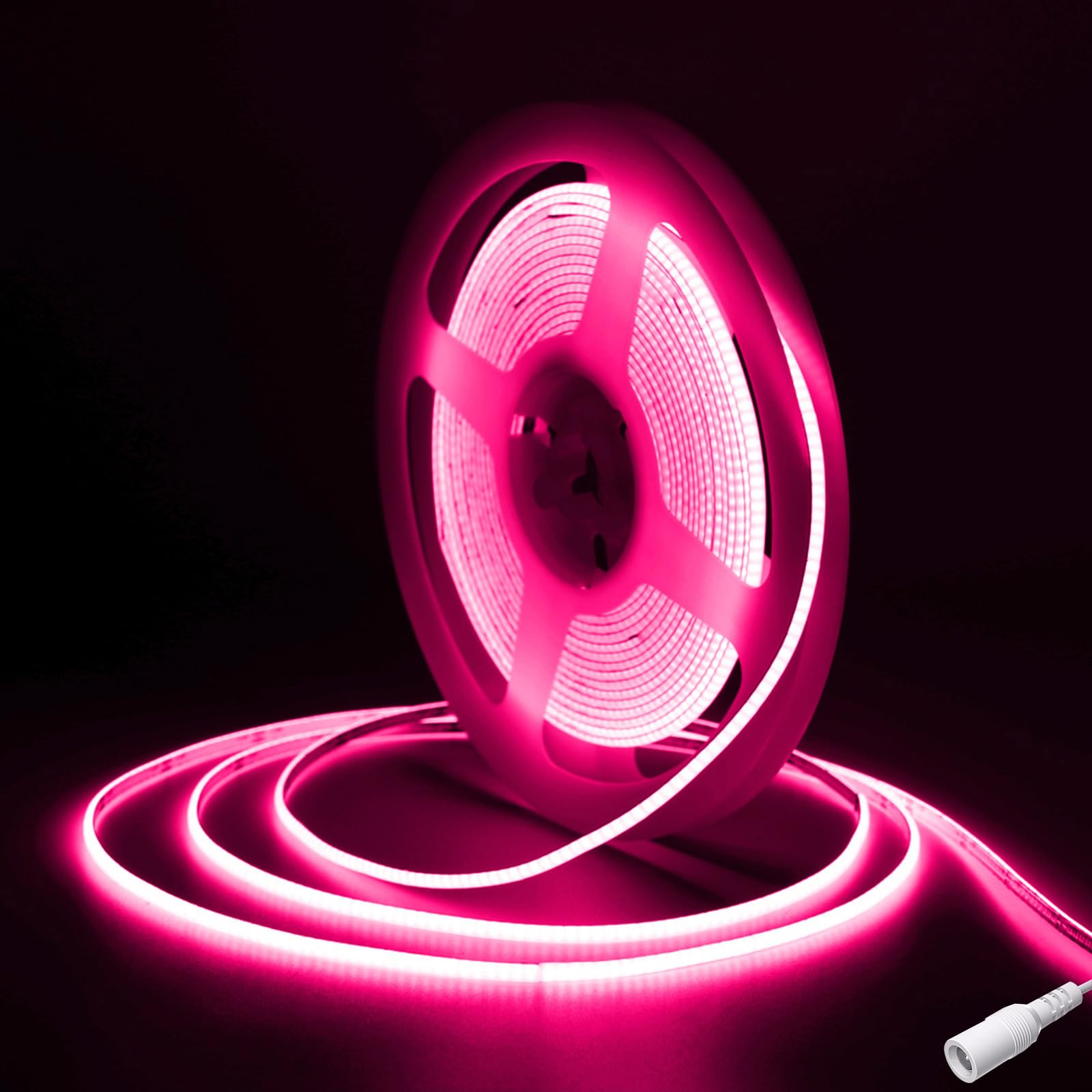 Fosingut COB LED Streifen 5m, DC12V Rosa LED Strip,480 LEDs/M CRI90+ Hohe Helligkeit Flexibel COB Band Lichtleiste Selbstklebend,2.7mm Stripes LED Bar,Kanal,Küche,TV,Auto,Heim Decor(Nur Strip)
