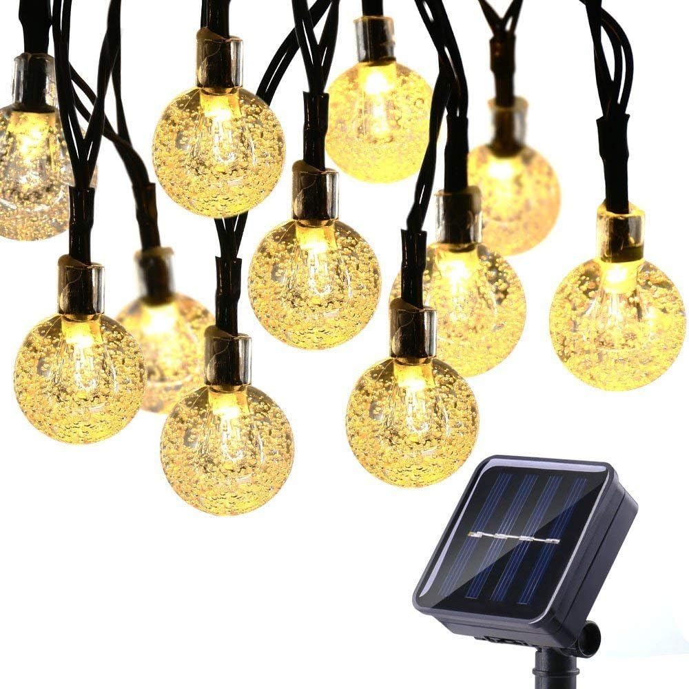 NASHARIA 60 LEDs Solar Globe String Lights, 36FT Bubble Crystal Ball Fairy Lights Waterproof Outdoor Decorative String Lights for Garden Courtyard Home Patio Lawn Party Holiday,8 Modes and Warm White