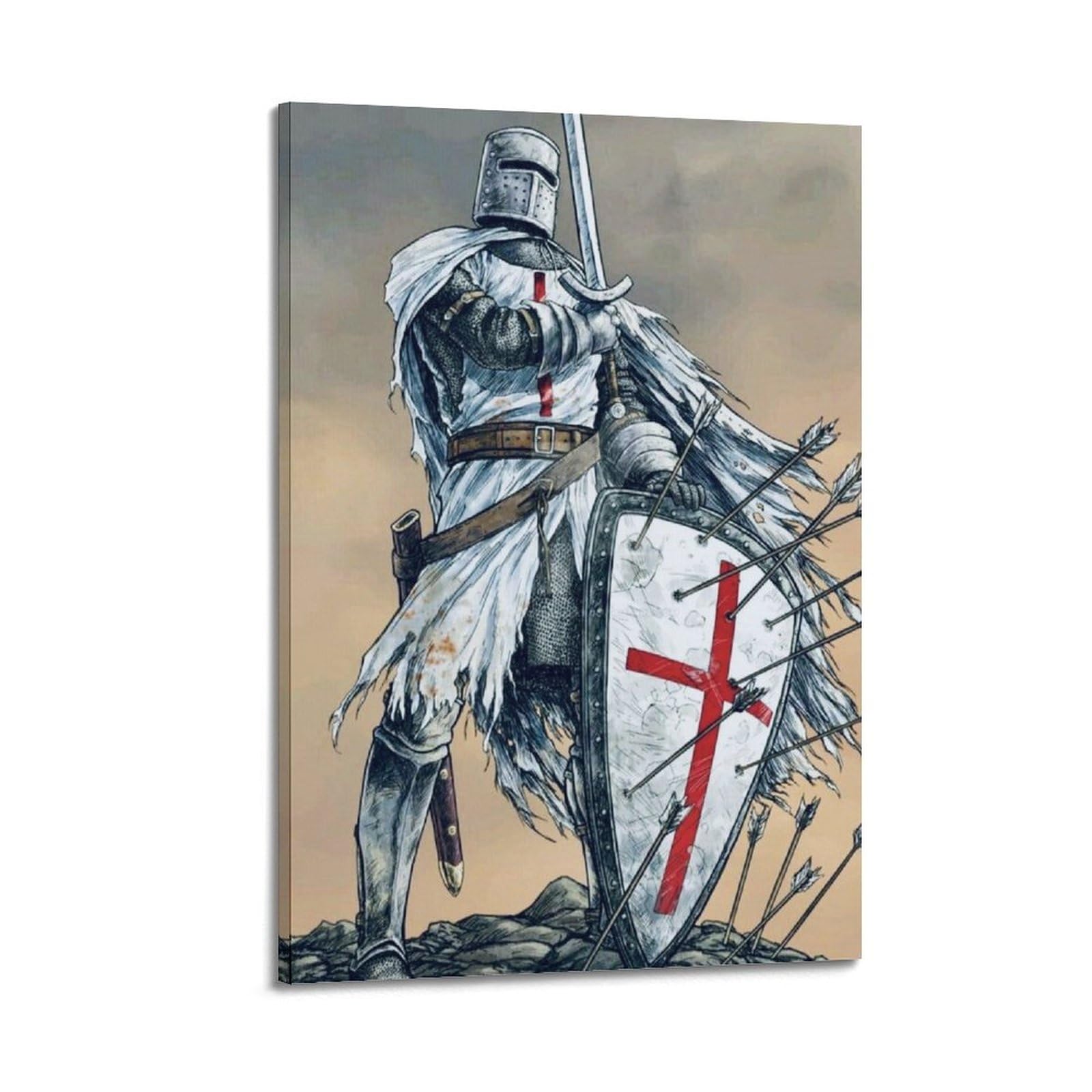 Tableau Toile Chevalier Templier - Format 50x70 Cm - Multicolore - Neuf Sous Emballage