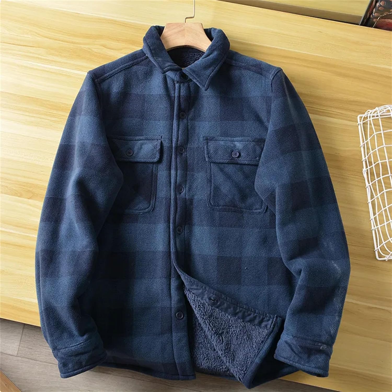 Men's Classic Plaid Shirt Jacket Warm Fleece Lining Casual Outdoor Fall Winter Coat