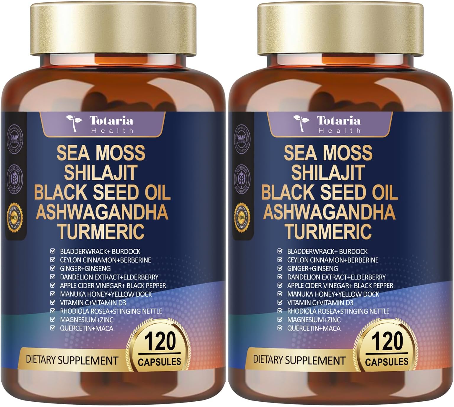Totaria 25-in-1 Sea Moss Capsules, 120 Capsules per Bottle, 2 Bottles