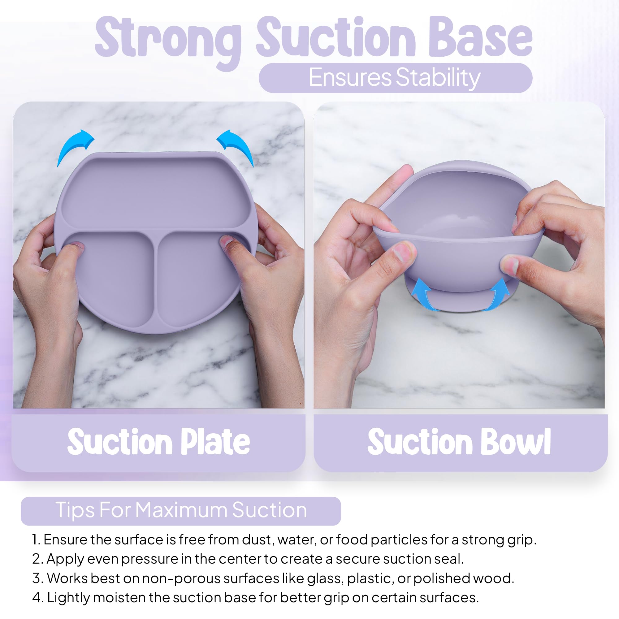 o'doe Baby LED Weaning Accessories for Toddlers, Baby Feeding Set, 17 Pieces, Silicone Baby Bowl, Self-Eating with Fruit Feeder Cup Bib Dinner Plate Set with Lid | Purple V2')