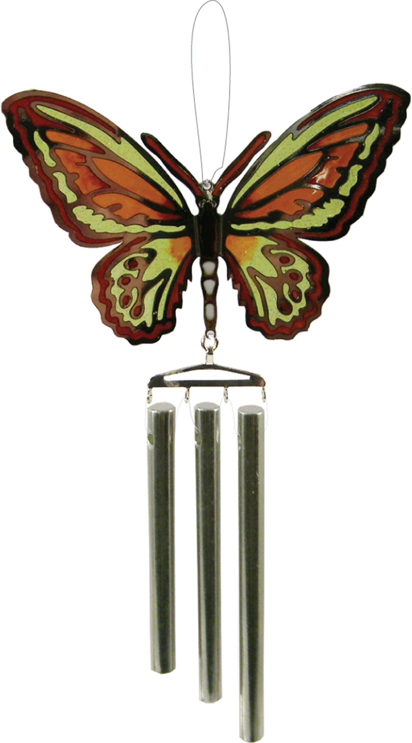 Chrome Plated Wind Chime Sun Catcher, Ornament or Magnet. Epoxy Butterfly