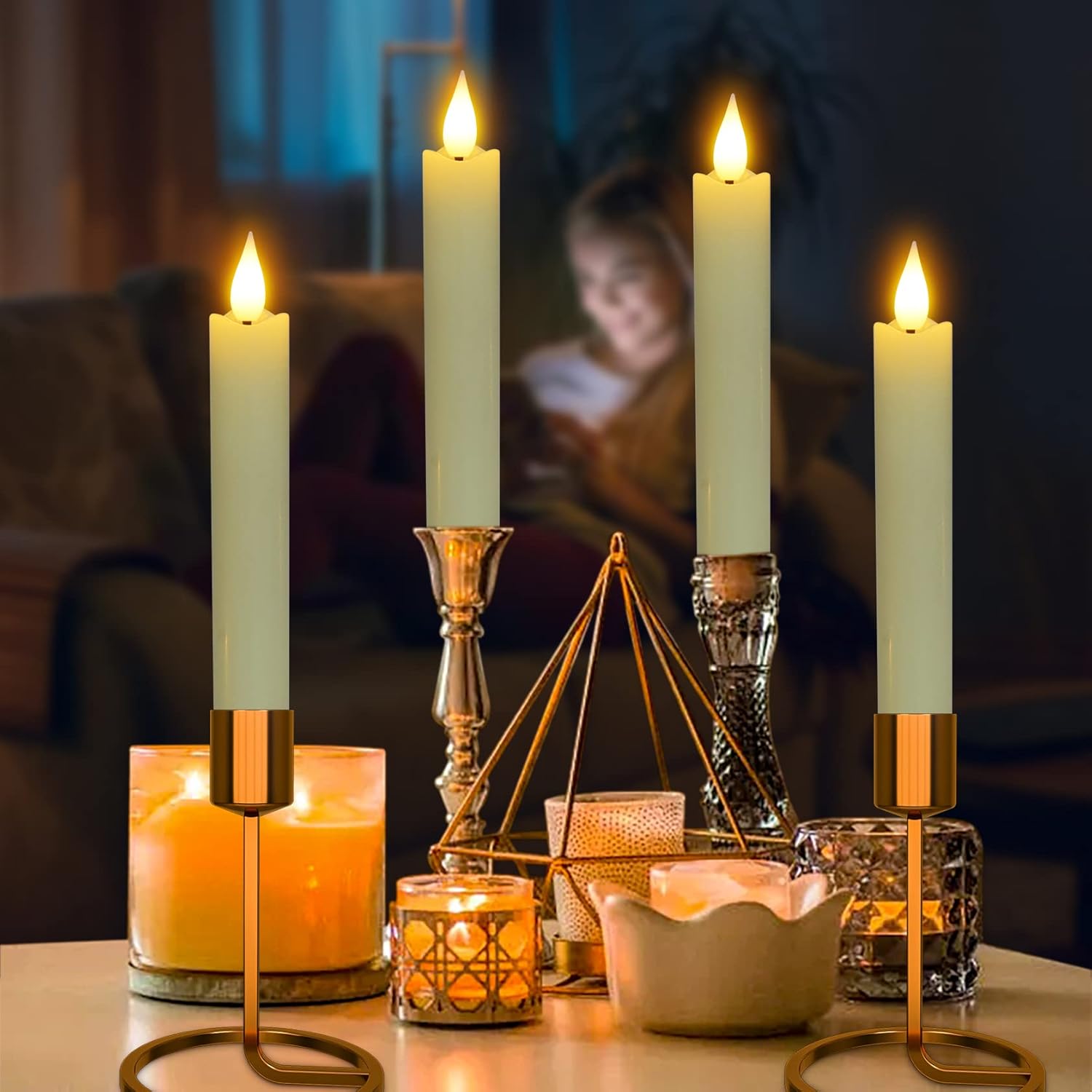 Punasi Flameless LED Taper Candles, 6pcs Battery Operated 6.5" Ivory Flickering Candlesticks with Remote Timer, Real Wax Warm White Candle Light for Room Home Halloween Christmas Decor