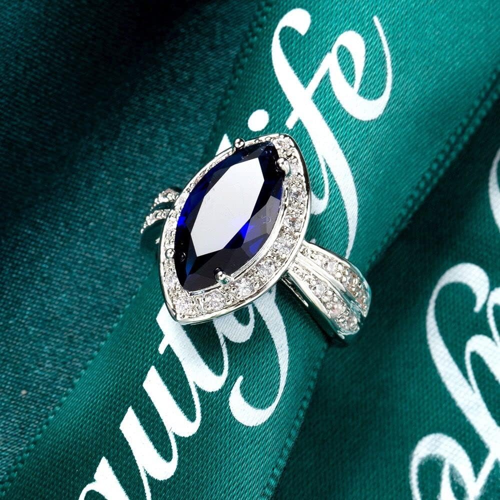 Fashion Womens 925 Sterling Silver Marquise Ring Shiny Horse Eye Sapphire Ring CZ Pink Zircon Diamond Blue Gemstone Promise Ring Eternity Engagement Wedding Band Ring for Women ST.265 - Image 3