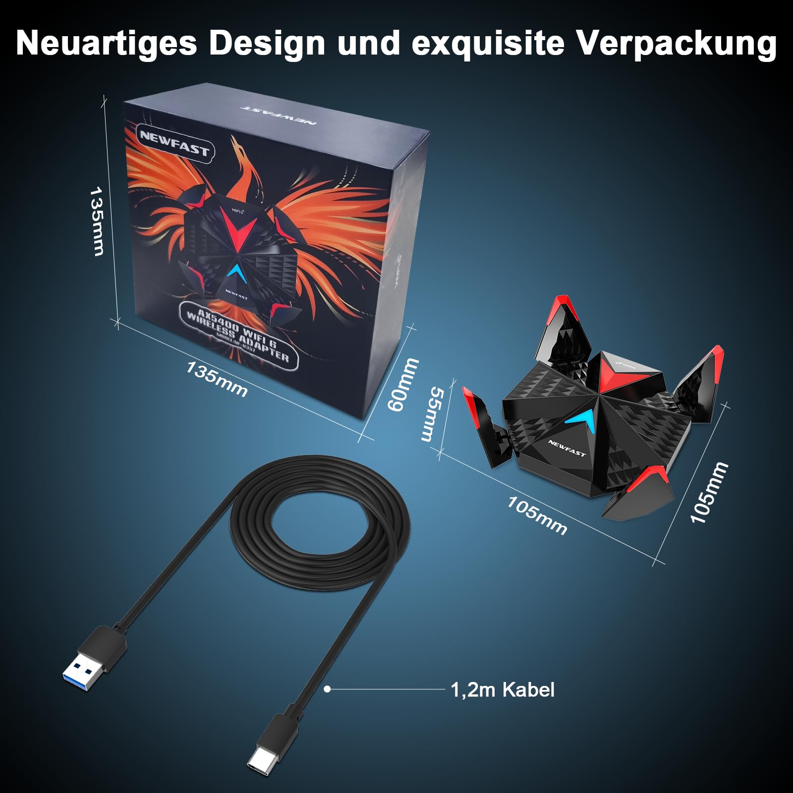 NEWFAST WLAN Stick AC1300 Mit 4 Antennen - High-Speed WiFi Adapter Für Windows