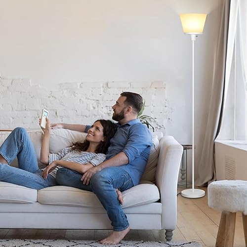 Miniatura 27 de Lámpara de pie LED alta, lámpara de pie moderna negra para dormitorio, sala de estar, oficina, lámpara de pie brillante con pantalla de plástico