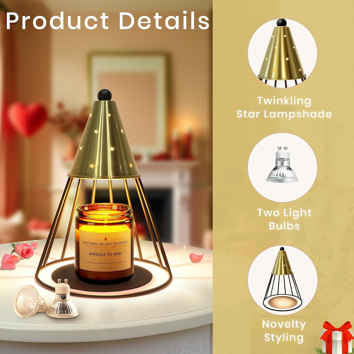 Candle Warmer Lamp with Timer, Dimmable, Valentine's Day Gift, Adjustable Height Candle Warmer,Home Decor Candle Lamp with Gifts for Mom, Housewarming Gift