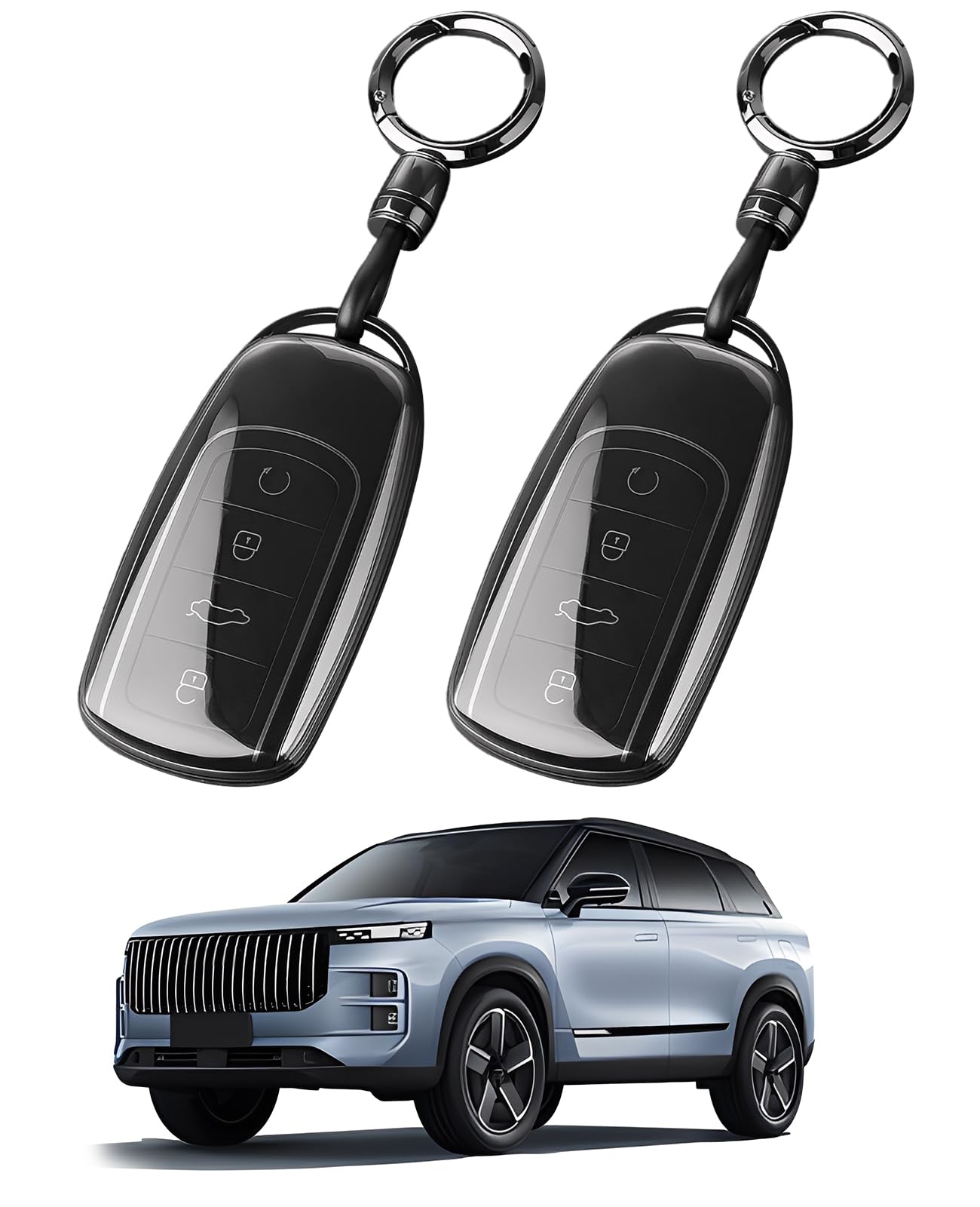 2 Pcs TPU Car Key Fob Cover for Chery Jaecoo J7 J8 J9 Tiggo 8 Pro Tiggo 8plus 5 Plus 7pro Tiggo 7 Pro Max Omoda 5 C5, Waterproof and Drop Proof Key Holder (Transparent black)