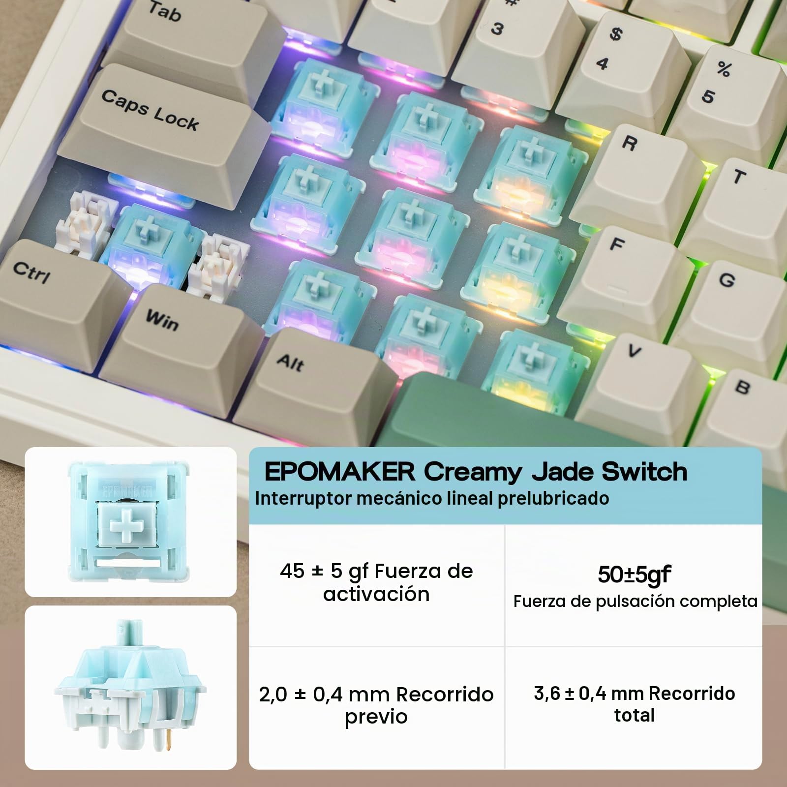EPOMAKER RT82 Teclado Mecánico Inalámbrico con Pantalla, Creamy Jade | Personalizable con VIA, 2.4GHz/USB-C/BT5.0, RGB, Gasket, Amortiguado de 5 Capas, Teclas PBT, Hot-Swap, US ANSI