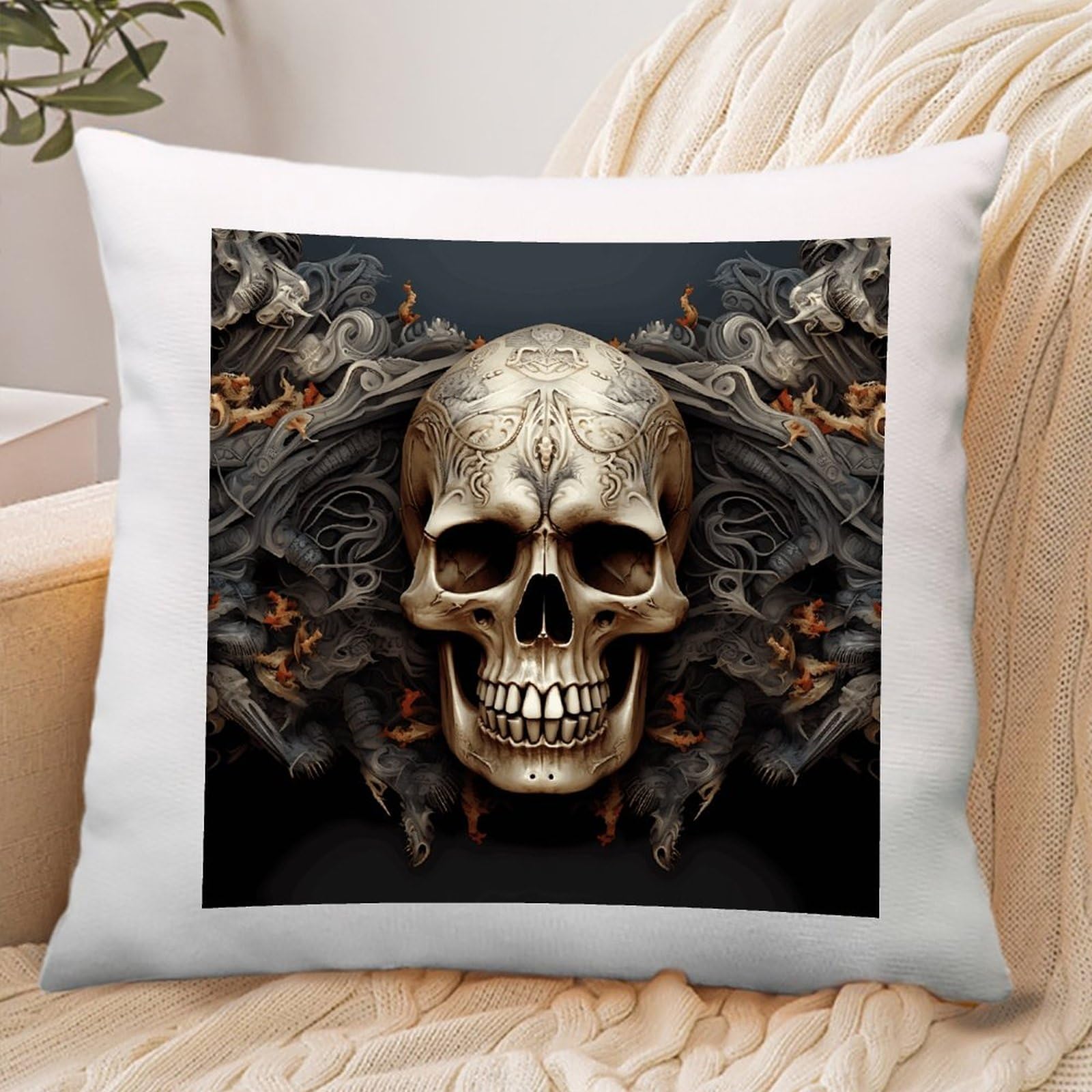 VstaDank Skulls Throw Pillow Covers Square Cushion Cases with Zipper Soft Cotton and Linen Pillowcase Luxury Cozy Pillows Shams Lumbar Pillow Shells for All Seasons