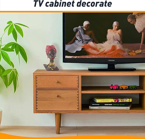 Miniatura 3 de CMTGYPIN Estatua de dama tribal africana para decoración del hogar, escultura de resina hecha a mano con arte africano, perfecta para decoración de