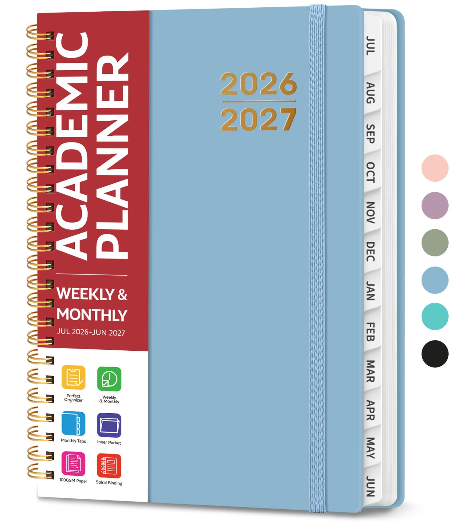 Agenda 2026-2027 para mujeres y hombres, calendario académico, mensual y semanal, julio de 2026 a junio de 2027, A5 (6.3 x 8.5 pulgadas), libro de planificación para profesores y estudiantes con