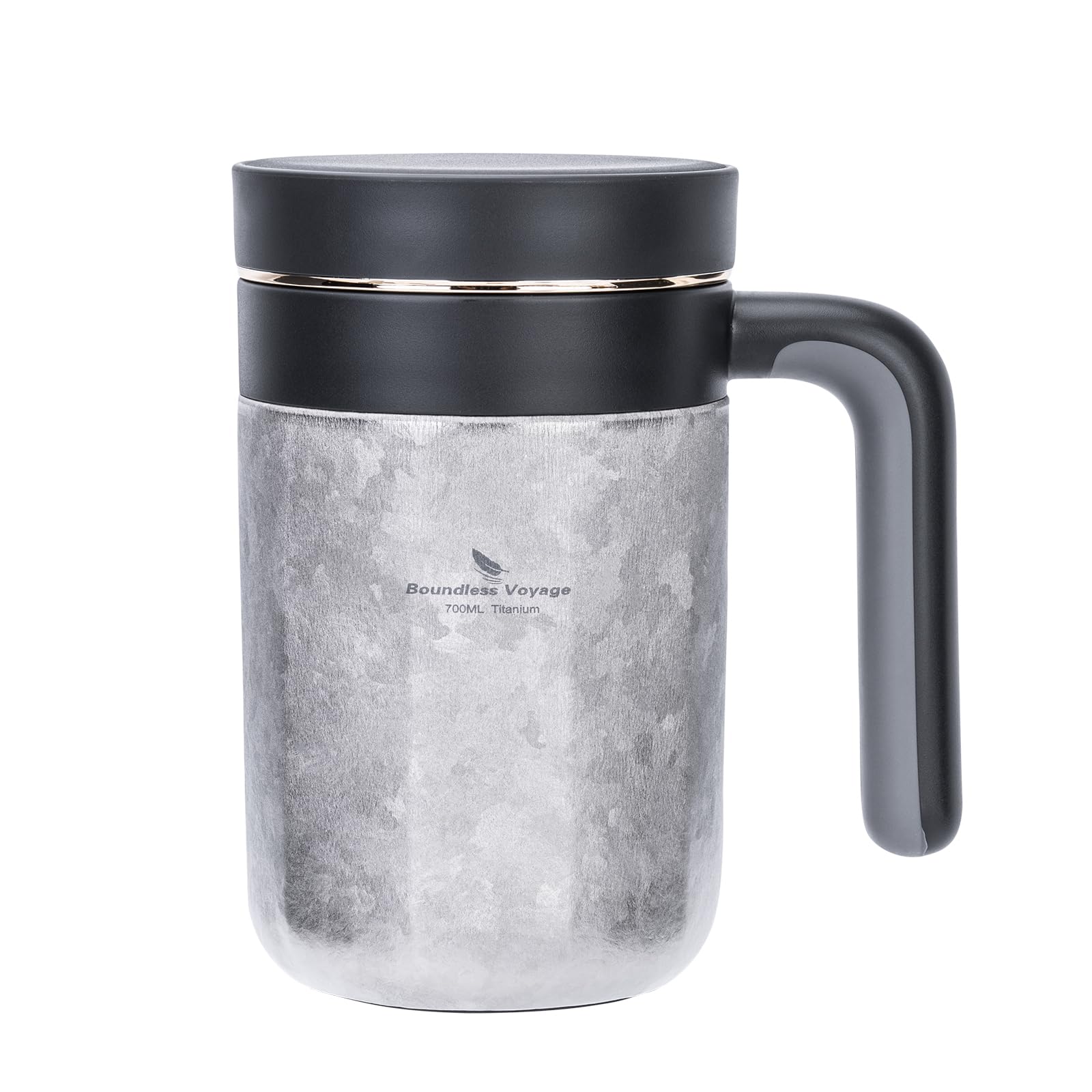 iBasingo 700ml Titan Doppelwandige Tasse mit Deckel & Griff Vakuum Isolierte Tee Kaffee Tasse mit Filter für Lose Tee Wiederverwendbar Warmhalten & Kalthalten von Getränken Flasche Ti3237D