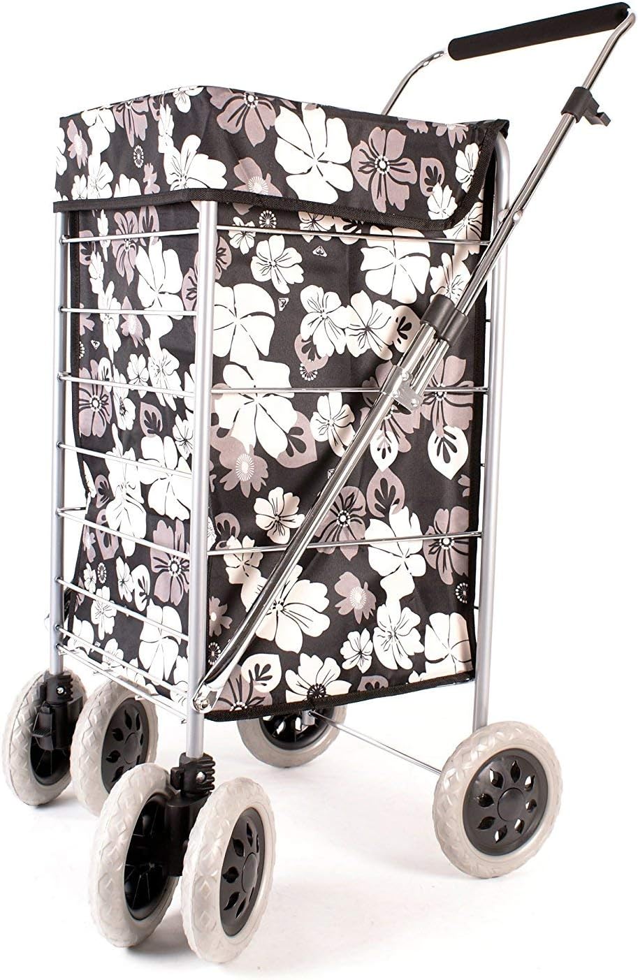 Premium 6 Wheel Swivel Shopping Trolley with Adjustable Handle Black