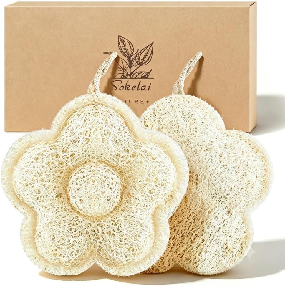 Egyptian Natural Loofah Sponge for Body Scrub, Travel-Friendly Exfoliating Body Scrubber for Shower, 100% Plant-Based Gentle Exfoliating Bath Luffa Sponges for Women, Men & Kids, (2 Pack)