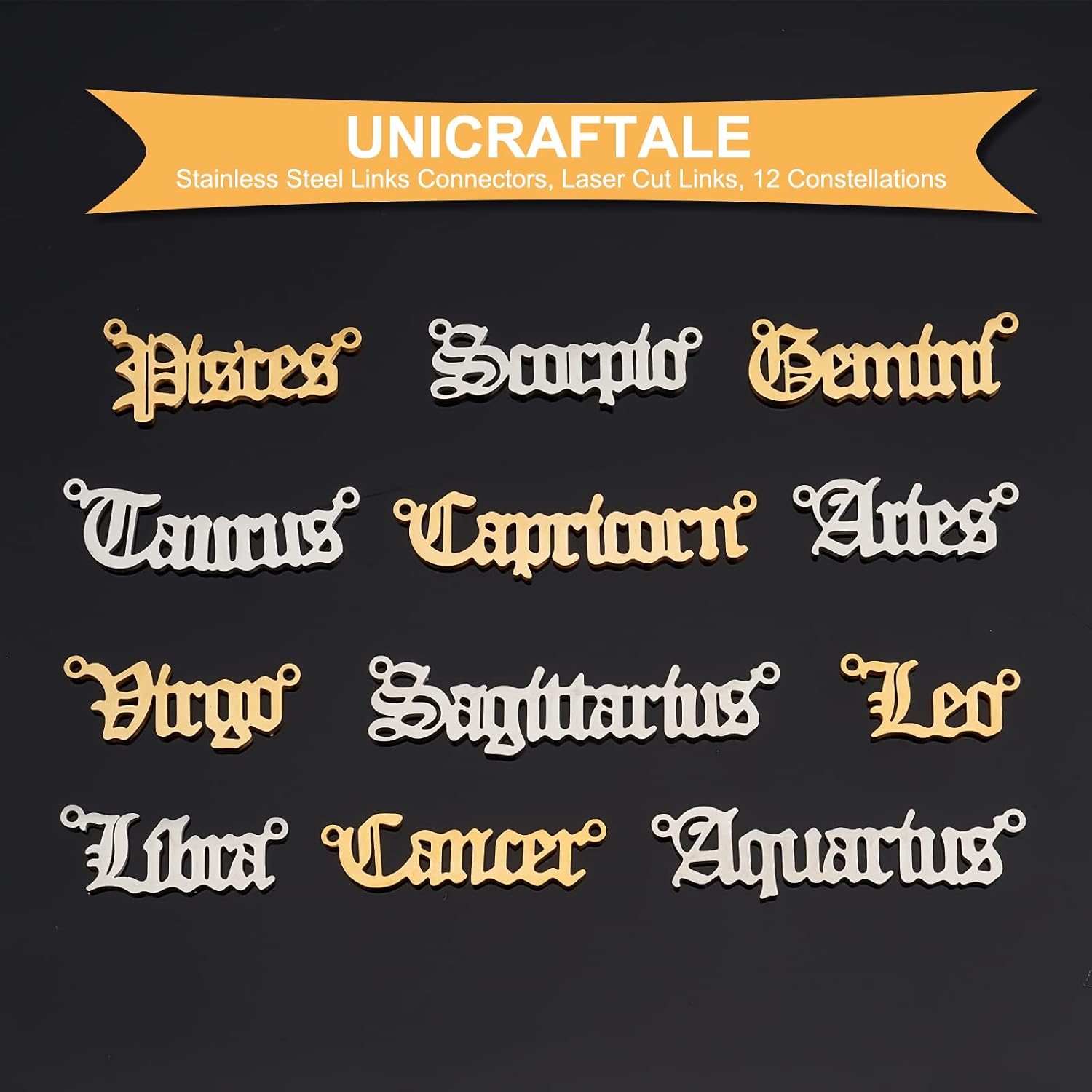 UNICRAFTALE Constellations Charms Stainless Steel Zodiac Link Connectors Constellations Pendants Jewelry Connector Charms Necklace Pendant for Jewelry Making