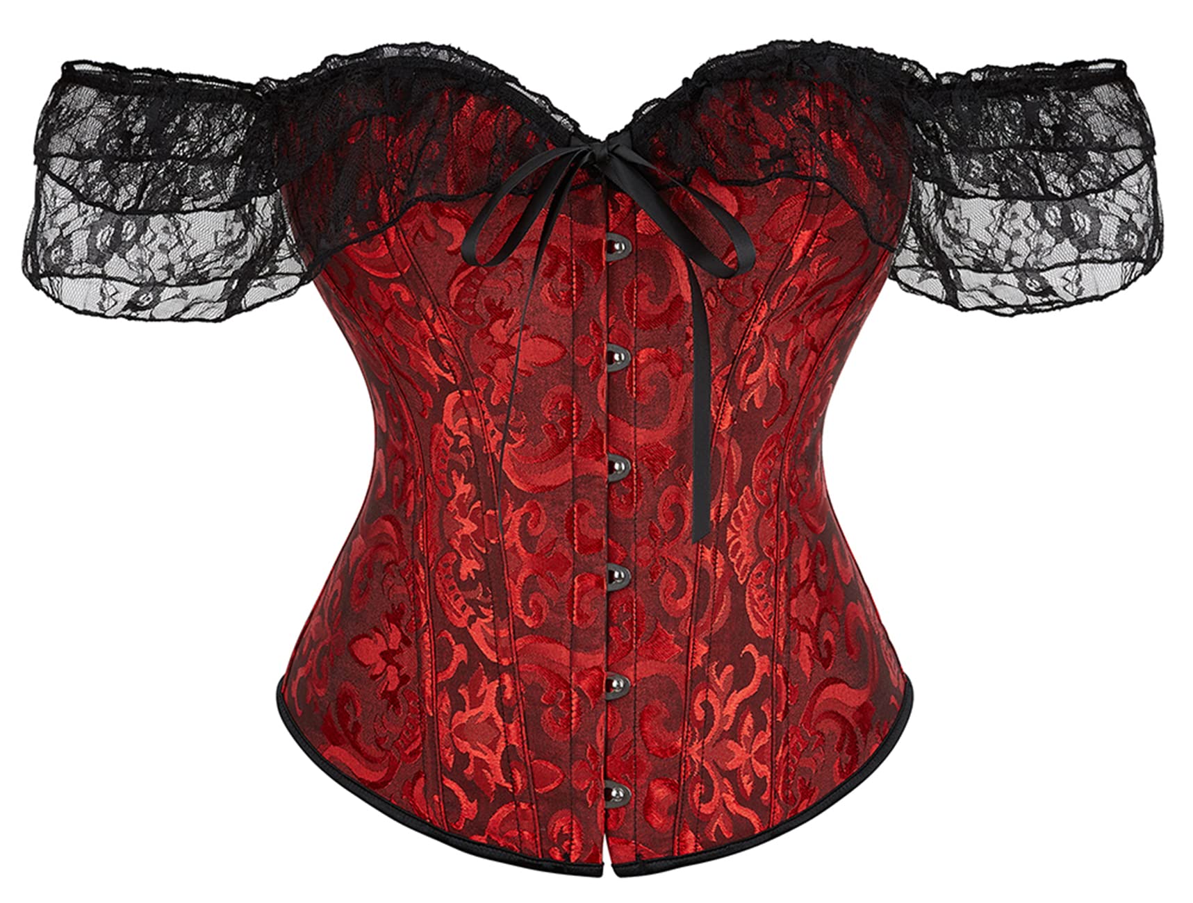 Womens Floral Lace Boned Bustier Corset Corset Black Red 3X-Large-image-42