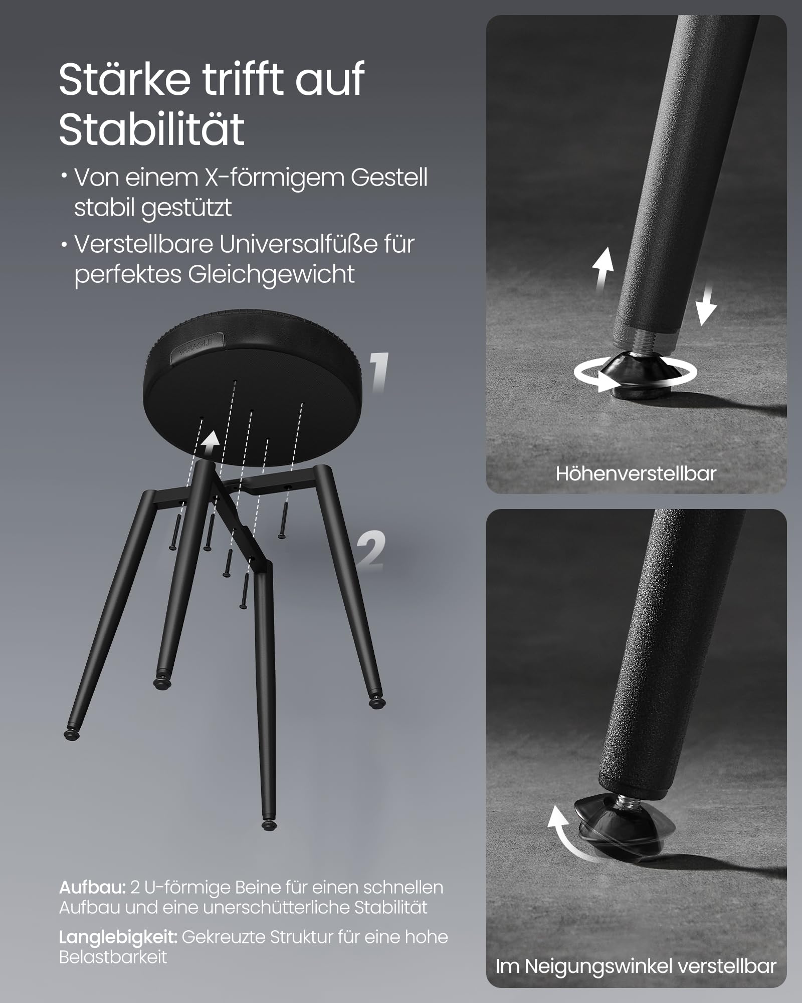 VASAGLE EKHO Kollektion - Esszimmerstühle, 2er Set, Küchenstühle, Kunstleder, Mid-Century-Modern-Stil, 48,2 cm hoch, einfacher Aufbau, Schlafzimmer, tintenschwarz LDC170B02