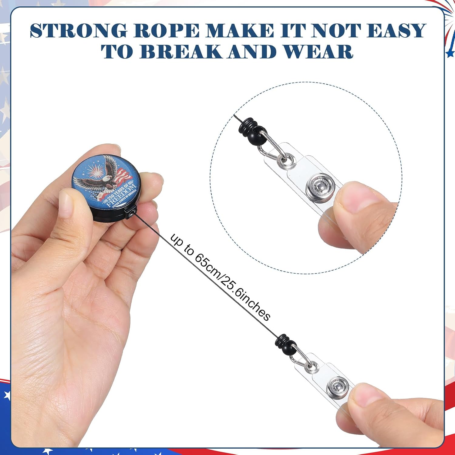 Sabary 18 Pcs 250th Anniversary Badge Reel USA Patriotic 250 Years Gifts Retractable Badge Holder with Alligator Clip 4th of July 250th Party Favors for Nurse Doctor Worker Independence Day Souvenir