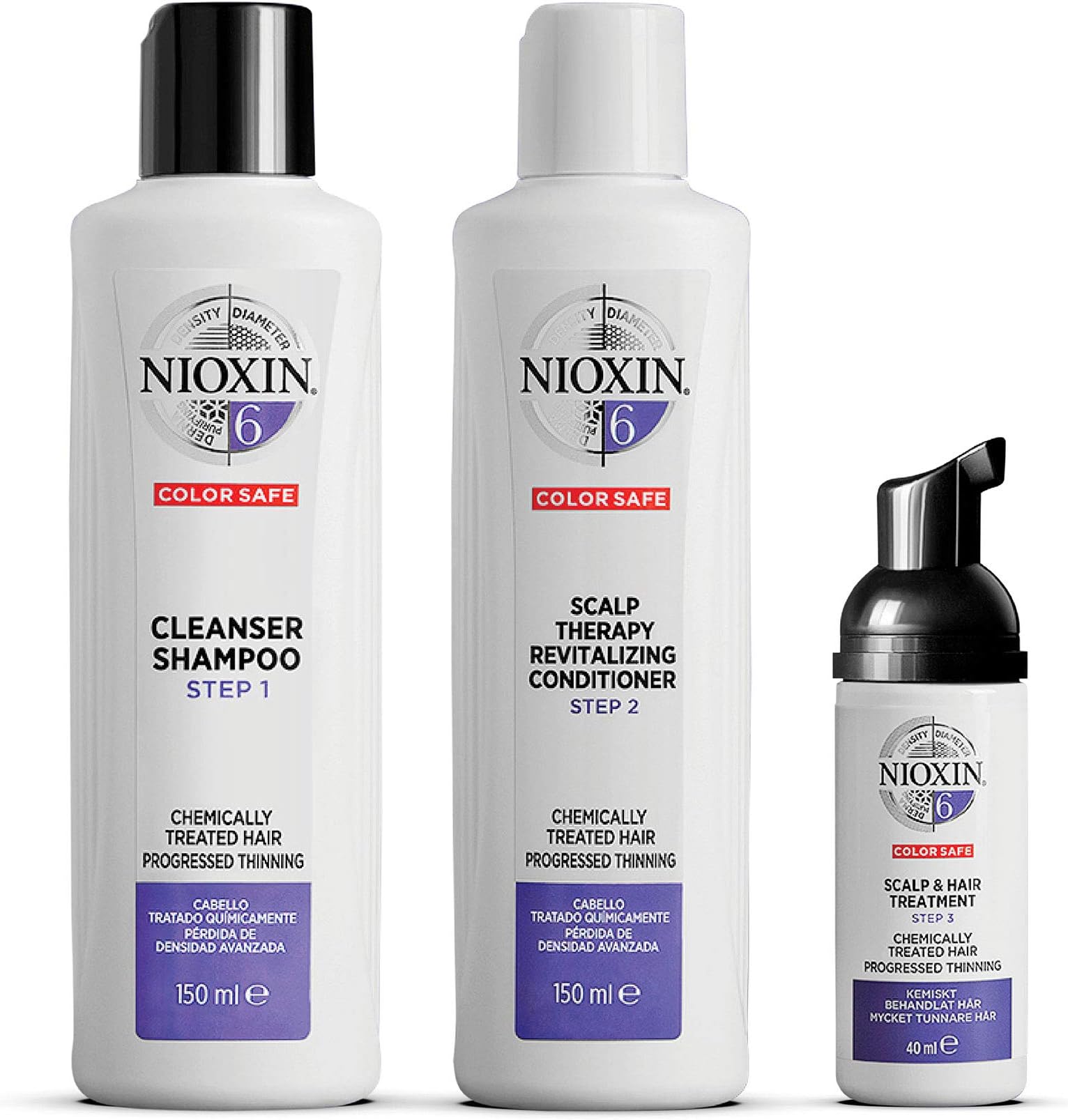 Nioxin System Kit 6, Hair Strengthening & Thickening Treatment, Treats & Hydrates Sensitive or Dry Scalp, For Bleached & Chemically Treated Hair with Progressed Thinning, Trial Size (1 Month Supply)