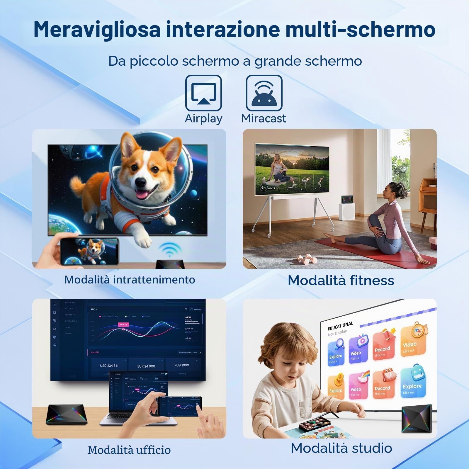 Android TV Box 2025, Android 14.0 TV Box 2GB RAM 16GB ROM 1000M Ethernet WIFI6 Android Box 4K 6K 8K HDR10 R69 Plus H728 Octa-core 3D Smart TV Box Supporto 2.4G 5.8G Dual WiFi BT5.0 USB 3.0