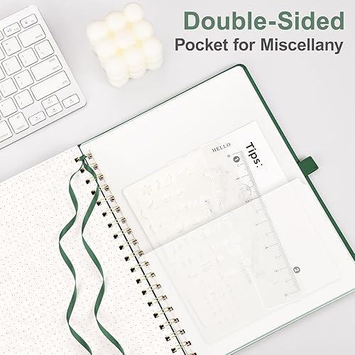 Vista 158 de AHGXG Cuaderno de espiral con puntos y viñetas, cuaderno de cuero de tapa dura de 140 páginas, cuaderno de papel de cuadrícula de puntos A5, papel