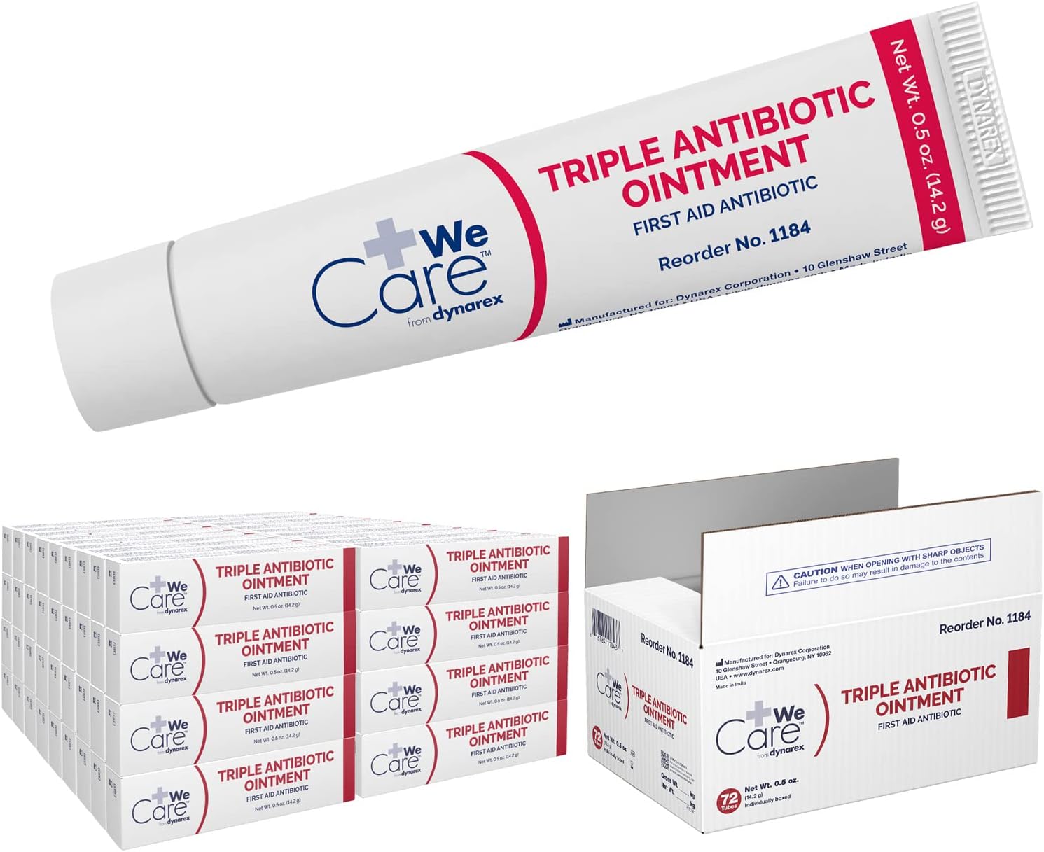 Dynarex1184 Triple Antibiotic Ointment, Topical Antibiotic Cream, 0.5 oz. Tube, Pack of 72