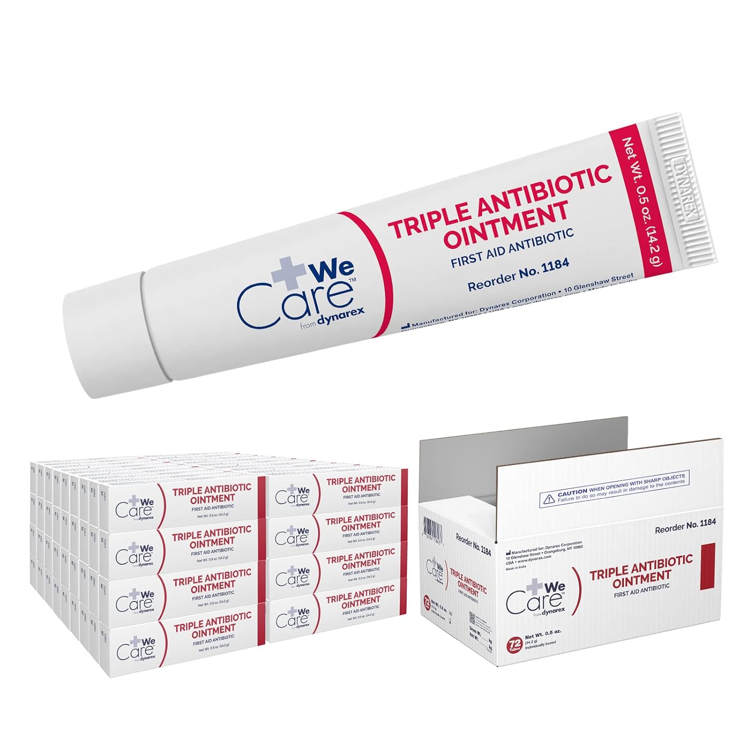 Dynarex Triple Antibiotic Ointment, Topical Antibiotic Cream Used for Minor Wounds Such as Cuts, Scrapes, and Burns, Convenient First Aid Ointment 0.5 oz. Tubes, 1 Case of 72