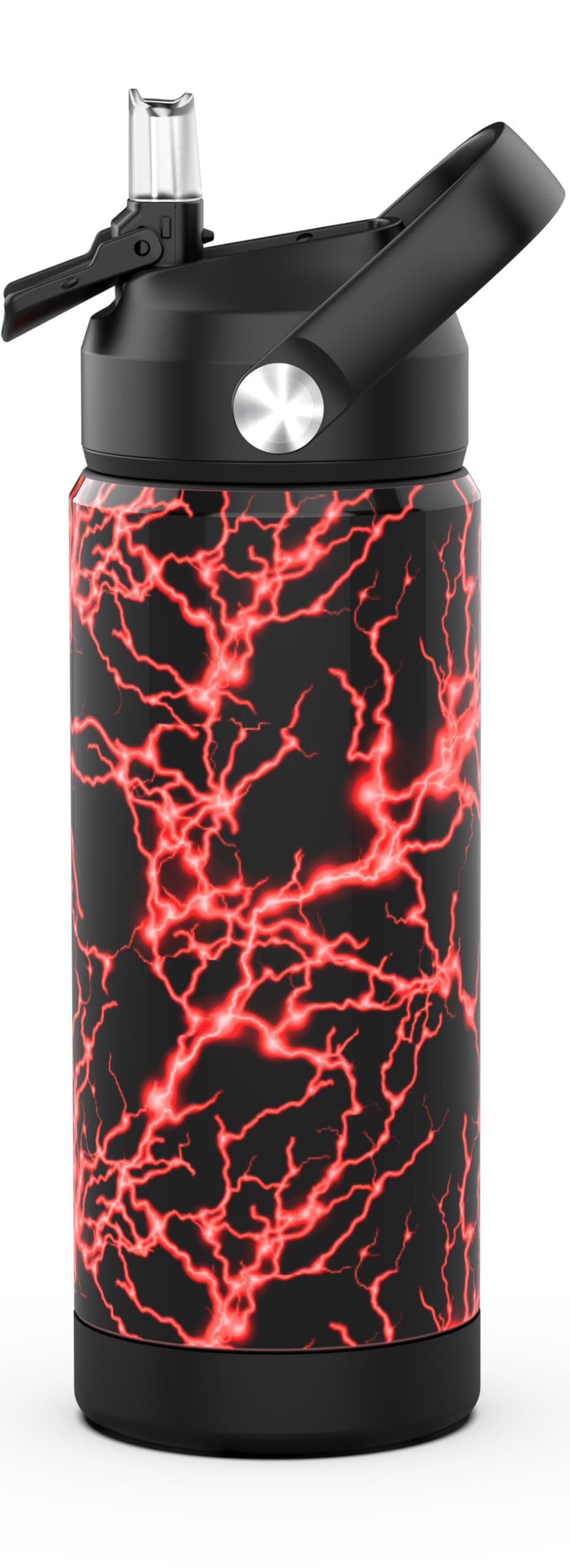 Ntswasd Boys Girls Water Bottle with Straw,18 oz Kids Insulated Cups with Stainless Steel Leak Proof for School,Sport&Travel（Lightning-Red）