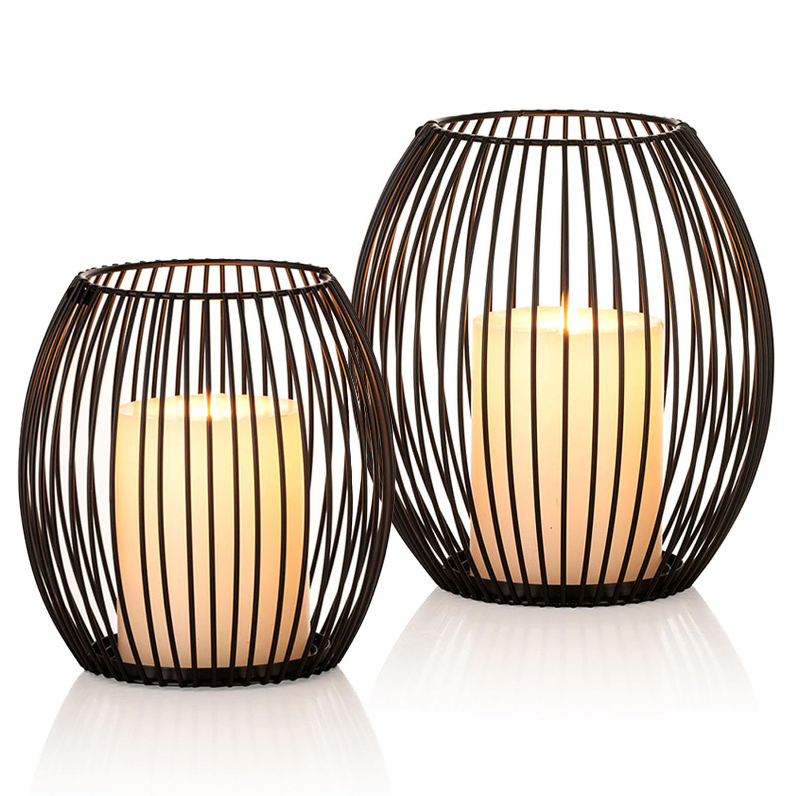 Set De 2 Bougeoirs Métal Noir – Lanterne Décorative Pour Bougies Piliers – Design Détachable Et Minimaliste – Parfait Noël, Halloween, Soirées - 7