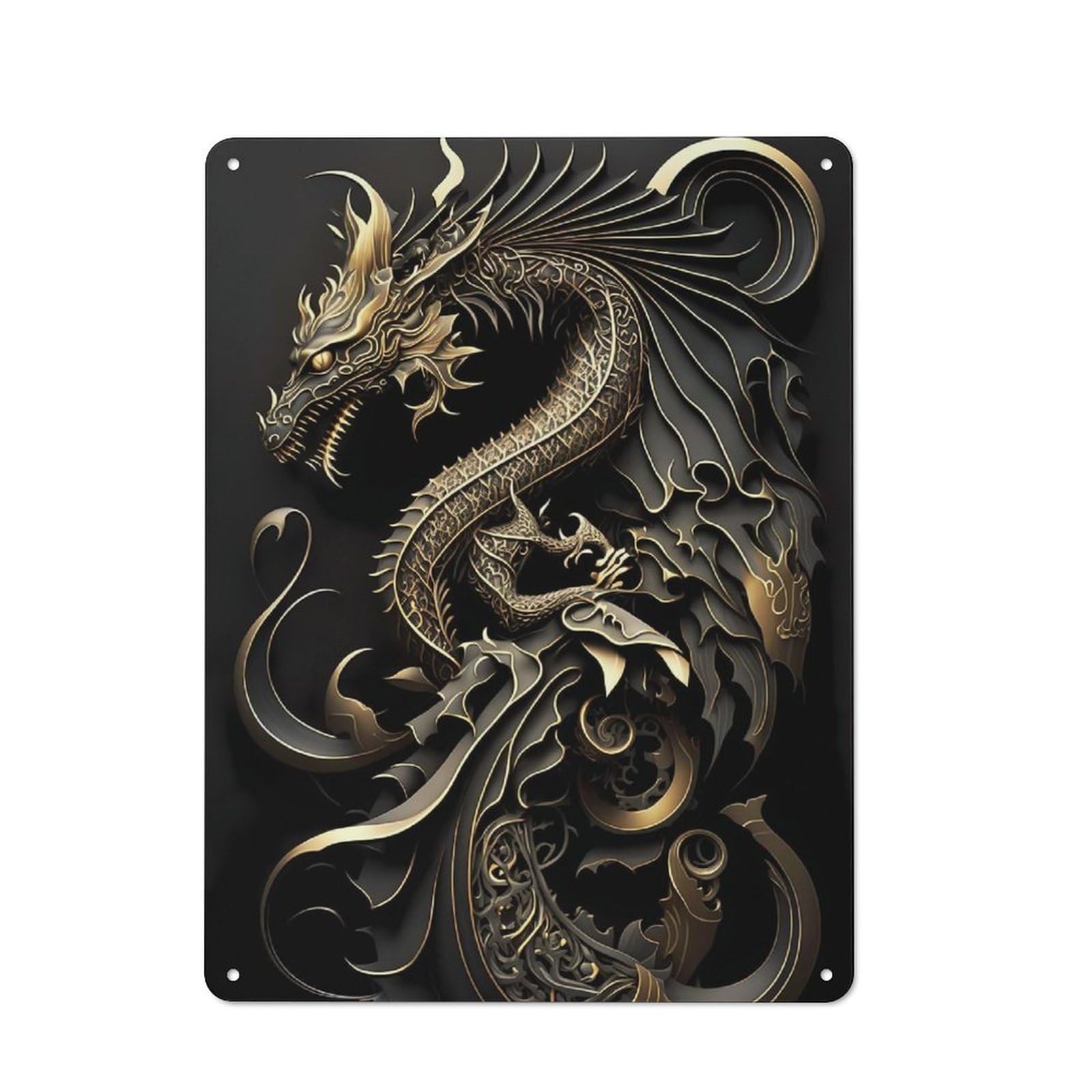 Junmoney Style-20 Flying Dragon Art Deco Retro-Style Tin Sign 40X30cm For Guest Room Or Hallway, A Christmas Gift For People Styling Guest Room And Hallway