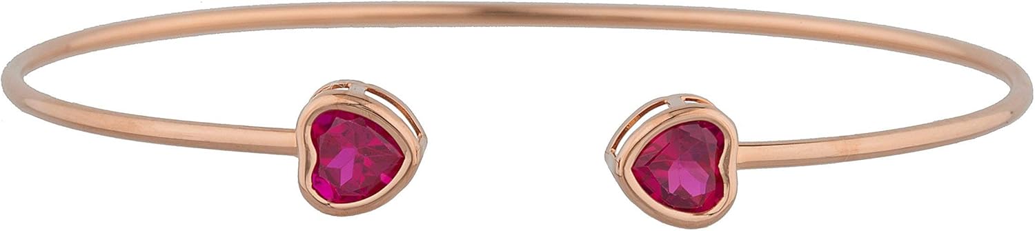 14Kt Gold Created Ruby Heart Bezel Bangle Bracelet
