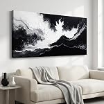 Black and White Canvas Wall Art – Abstract Fluid Ink Painting – Modern Minimalist Wall Decor for Living Room, Bedroom, Office – Monochrome Neutral Artwork – Ready to Hang 100x50cm