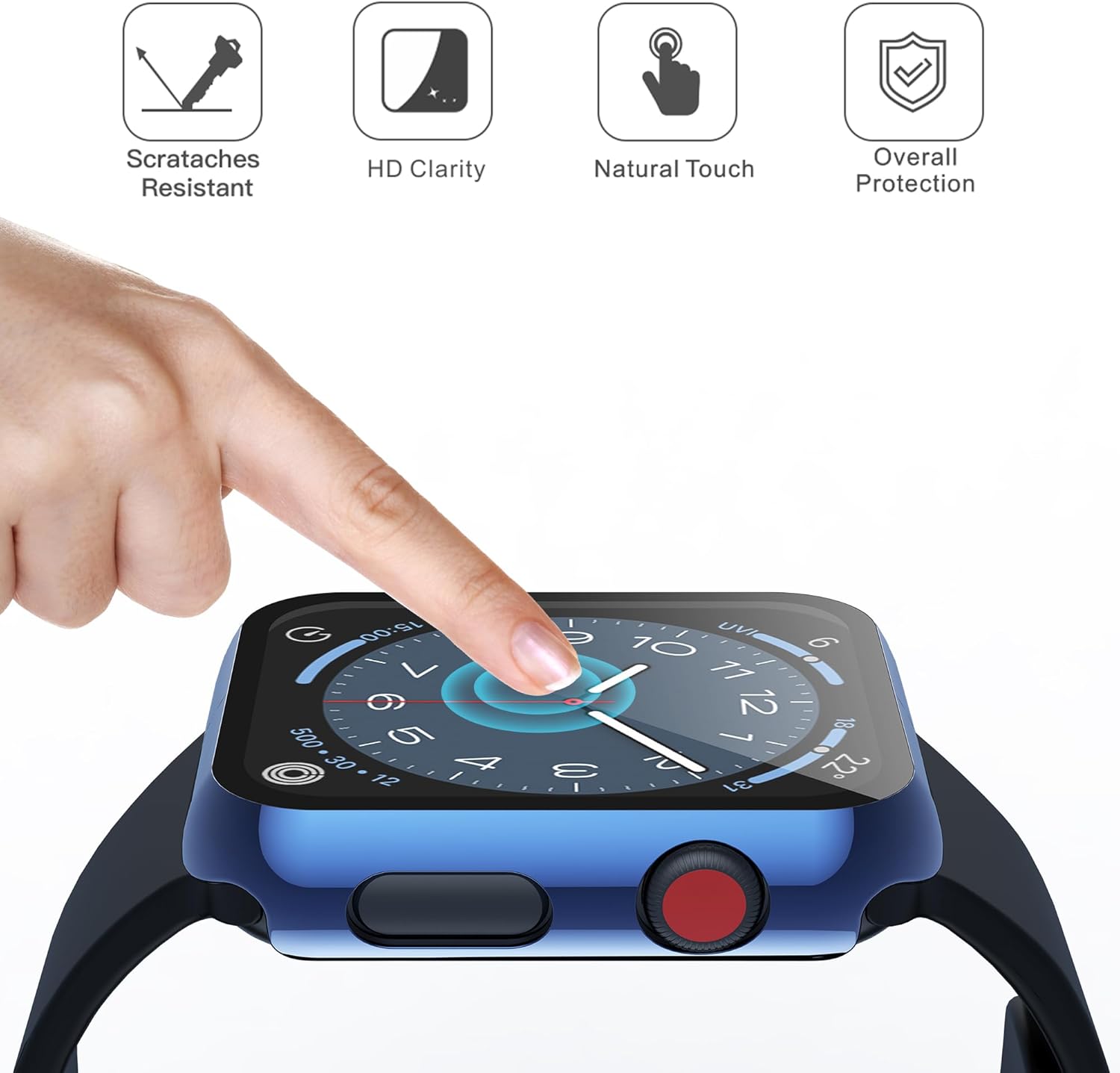 Misxi 2 Pack Hard PC Case with Tempered Glass Screen Protector Compatible with Apple Watch Series 2 Series 3 38mm, Anti-Drop Scratch Resistant Lightweight Cover for iWatch, 1 Blue + 1 Transparent thumbnail