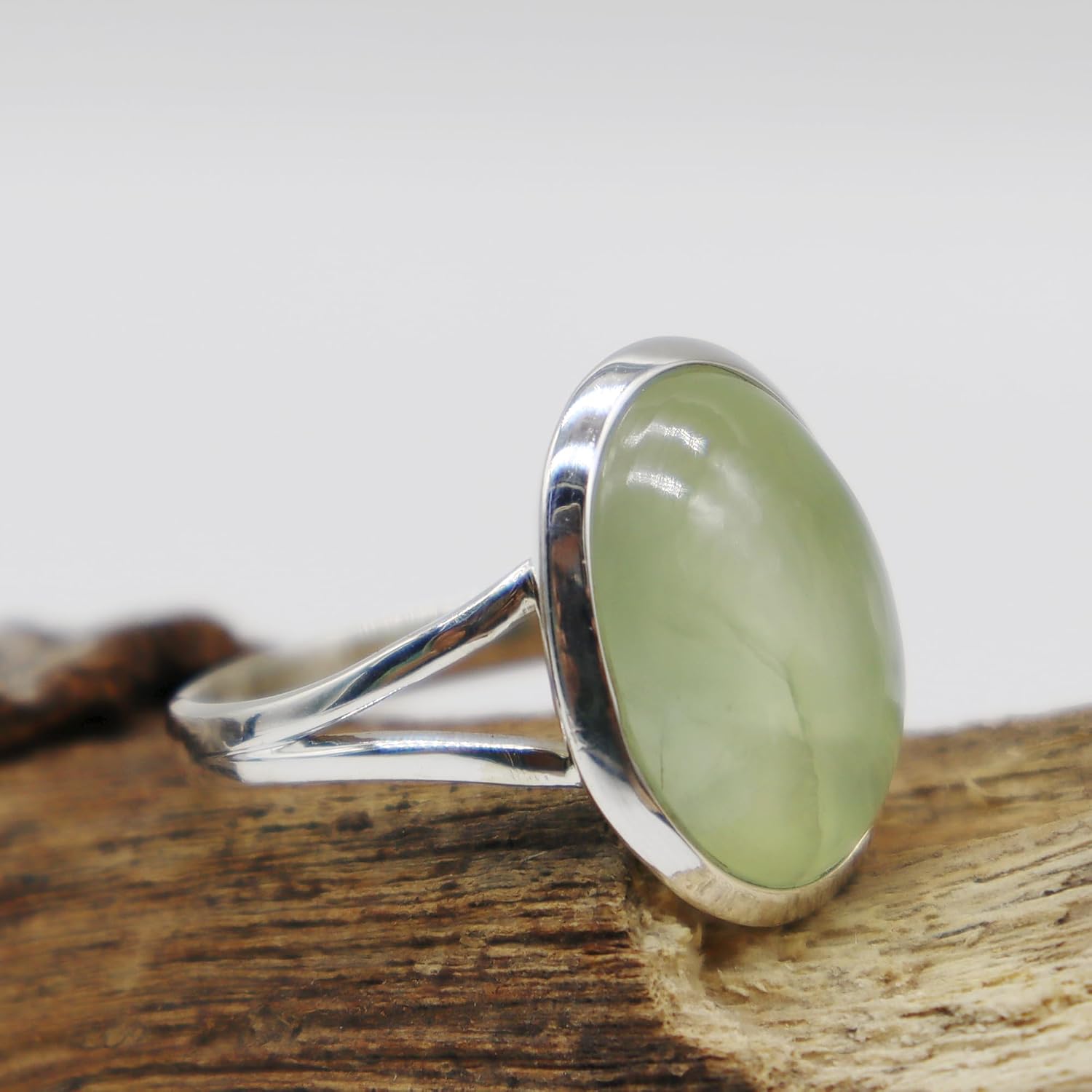 Natural Green Prehnite Ring, Bold Sterling Silver Statement Ring, Green Prehnite Ring, Alternative Engagement Ring, 100% Handmade, Native American Style Oval Stone, KOHI Ring,... - Image 3