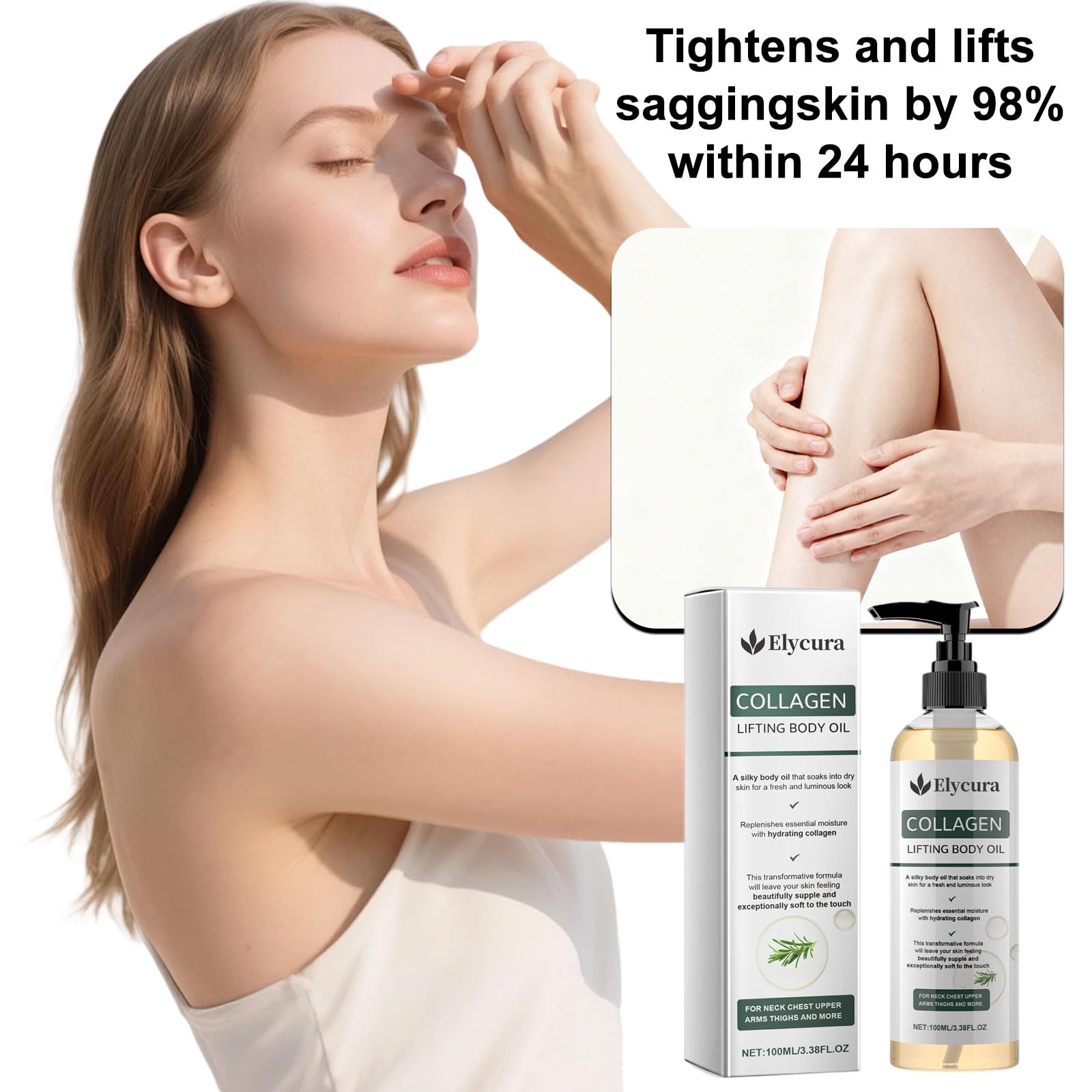 Elycura Collagen Oil, Elycura Olio Corpo, Olio per il Corpo Lifting al Collagene, Rassodamento Cutaneo per Cicatrici, Rughe e Smagliature, Ingredienti Naturali, Per Tutti i Tipi di Pelle 100ml (1 Pcs) - 3