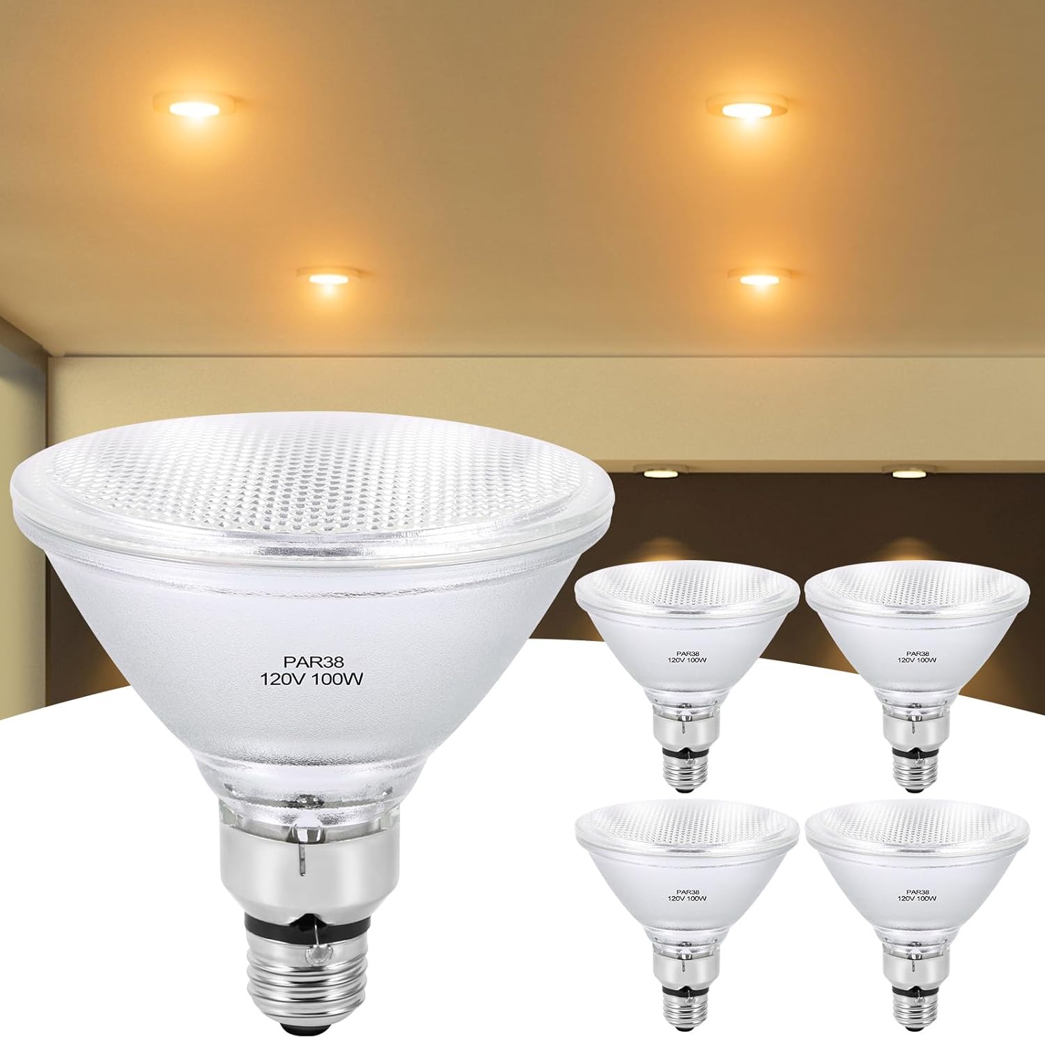 4 PCS PAR38 Halogen Flood Light Bulbs, 100w 2000lm High Output Halogen Floodlight 120V Dimmable Light Bulb, CRI100 Suitabe E26 Base Warm White 2800K Flood Lights Bulbs for Indoor and Outdoor