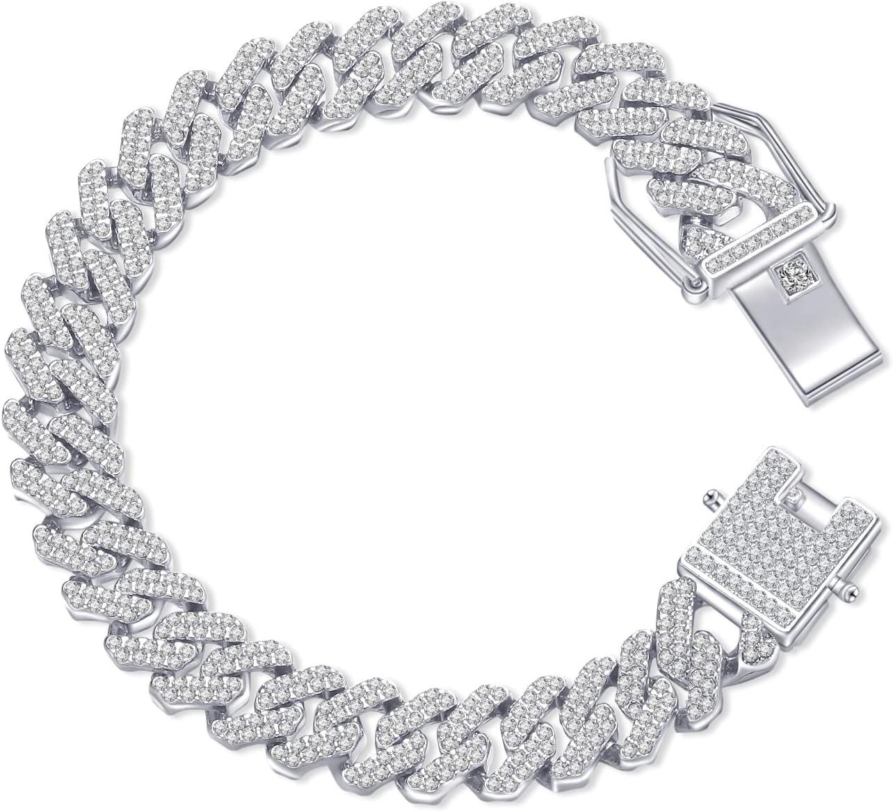 HDMENCMens Miami Cuban Link Chain Bracelet 12mm Diamond Prong Cuban Chain 8 inch Length Hip Hop Jewely with Gift Box