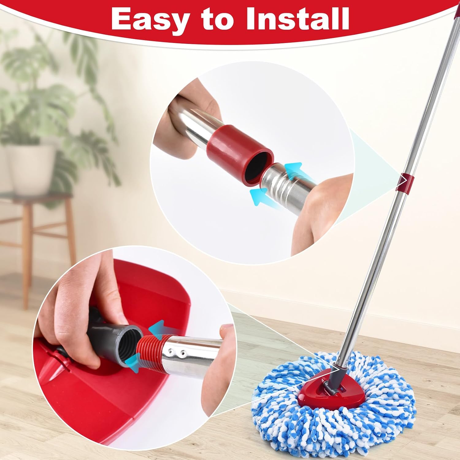 Mop Handle for Ocedar, Mop Handle for O Cedar, 4-Section Spin Mop Handles Replacement for Ocedar Spin Mop and H2pro Flat Mop, 30" to 58" Adjustable Extra Long Stainless Steel Handles for O Cedar Mop