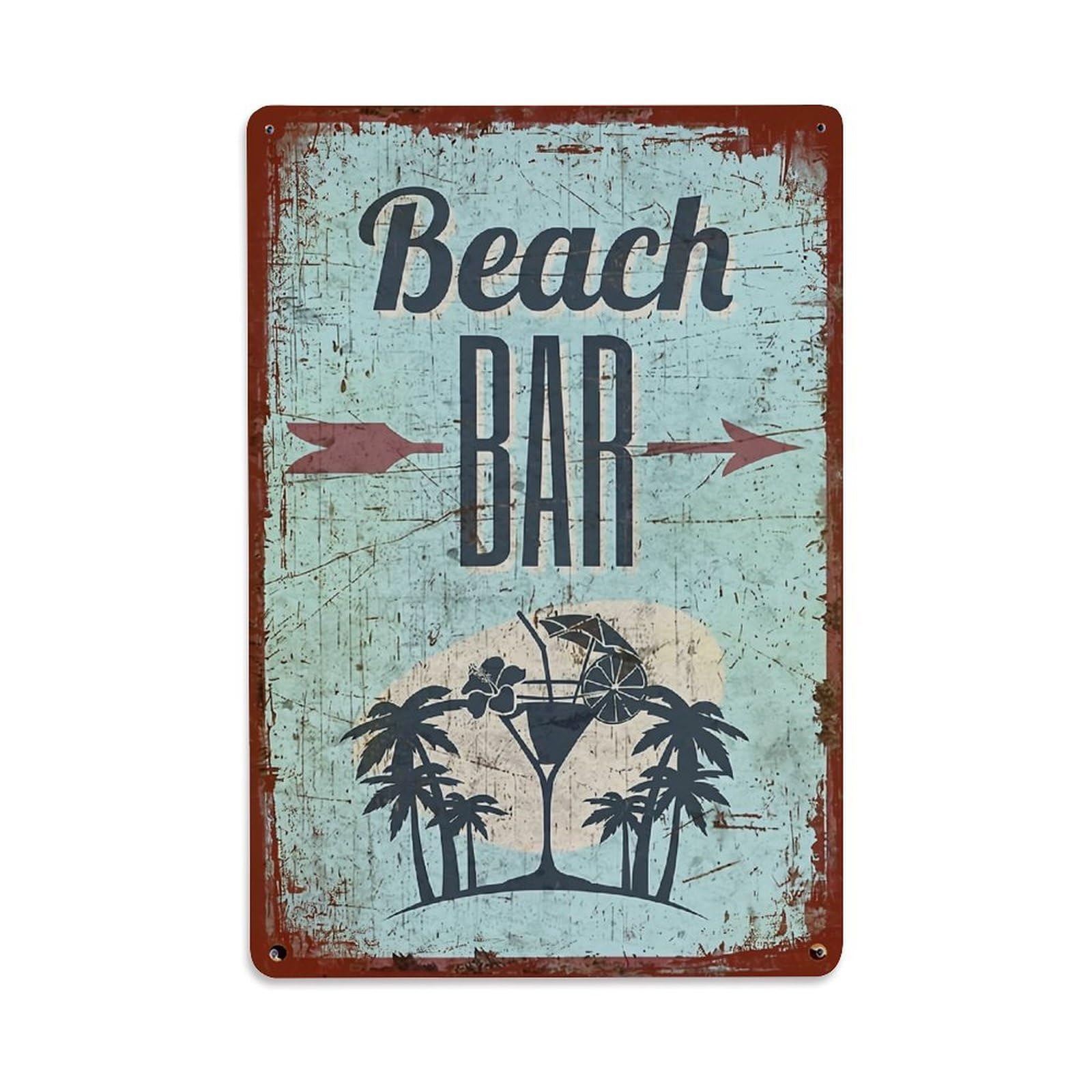 Nestemfo Vintage Beach Bar Tropical Cocktail Palms Tin Sign Metal Sign, Living Room,Bar, Home, Bedroom Wall Decor,Retro Metal Poster 8X12 Inches