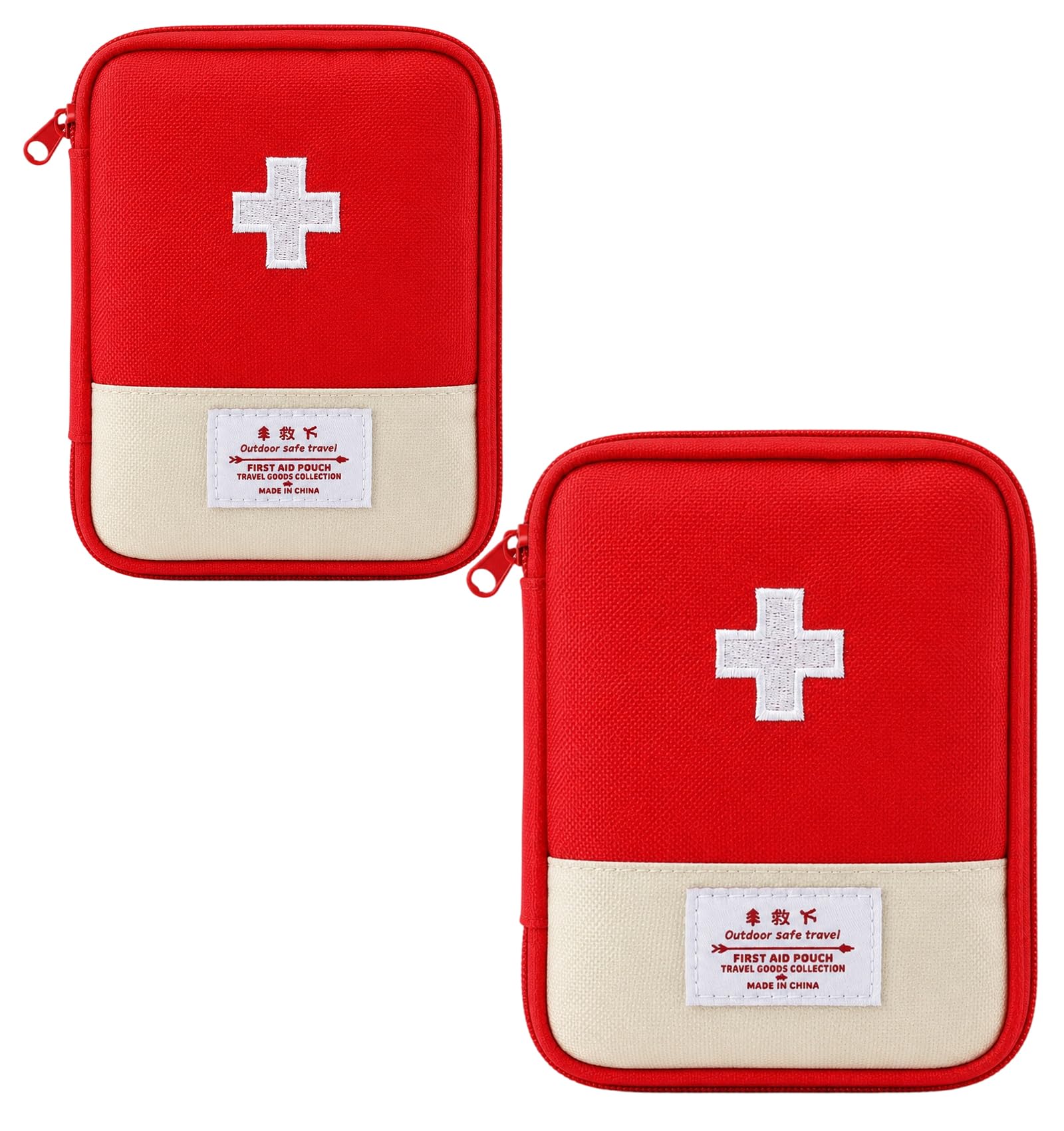 2Pcs First Aid Pouch Empty, Red Small Medical Bag for Travel