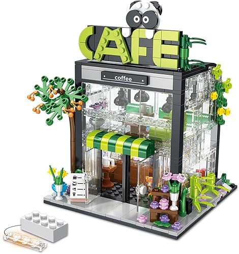 589 piezas de ladrillos de construcción de City Coffee Shop, kits de modelos coleccionables de ciudad con LED, juguetes de construcción de Street